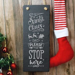 eBuyGB Santa Claus Please Stop Here Sign, Slate Christmas Hanging Plaque, Xmas Decoration, 30 x 12 cm eBuyGB Santa Claus Please Stop Here Sign, Slate Christmas Hanging Plaque, Xmas Decoration, 30 x 12 cm