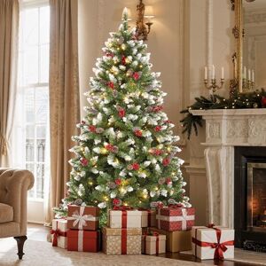 YITAHOME 182cm Pre-Decorated Artificial Christmas Tree with Snow, 250 LEDs, 58 Pine Cones & Berries, 818 Tips, Foldable Design & Metal Stand, 182cm H x 95cm W YITAHOME 182cm Pre-Decorated Artificial Christmas Tree with Snow, 250 LEDs, 58 Pine Cones & Berries, 818 Tips, Foldable Design & Metal Stand, 182cm H x 95cm W