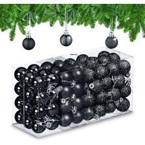Relaxdays Christmas Baubles Set of 96, Glittering, Matt and Sparkles, Plastic, Traditional Spheres, Decorations, Black, 4 x 3 x 3 cm Relaxdays Christmas Baubles Set of 96, Glittering, Matt and Sparkles, Plastic, Traditional Spheres, Decorations, Black, 4 x 3 x 3 cm