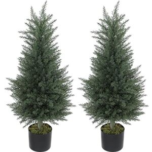 HOMCOM Artificial Plants Outdoor, 90 cm Fake Cypress Tree with Plastic Pots, UV-Resistant Faux Plants for Garden Front Porch Decoration, 2 Pack HOMCOM Artificial Plants Outdoor, 90 cm Fake Cypress Tree with Plastic Pots, UV-Resistant Faux Plants for Garden Front Porch Decoration, 2 Pack