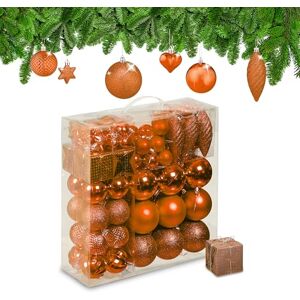 Relaxdays Christmas Baubles, Set of 110, Glittery, Matt & Shiny Ornaments, Plastic Decorations, HxD: 9 x 8 cm, Orange Relaxdays Christmas Baubles, Set of 110, Glittery, Matt & Shiny Ornaments, Plastic Decorations, HxD: 9 x 8 cm, Orange