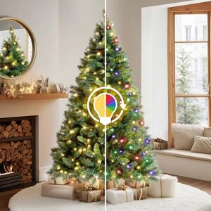 VeryMerry 6FT Pre Lit Christmas Tree 2in1 Dual-Color Warm White/Multi Colour 300 LED Lights with Auto-Off Timer, 9 Lighting Modes and Foldable Metal Stand Snowhill VeryMerry 6FT Pre Lit Christmas Tree 2in1 Dual-Color Warm White/Multi Colour 300 LED Lights with Auto-Off Timer, 9 Lighting Modes and Foldable Metal Stand Snowhill