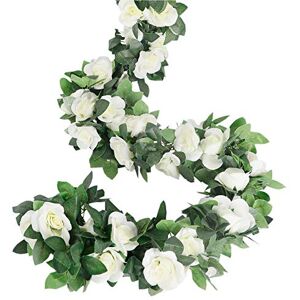 LESING Rose Garlands Artificial Rose Vines, 4PCS(28.8FT) Fake Silk Flower Vines with Greenery Plants for Wedding, Home, Office, Arch, Garden Decoration (White) LESING Rose Garlands Artificial Rose Vines, 4PCS(28.8FT) Fake Silk Flower Vines with Greenery Plants for Wedding, Home, Office, Arch, Garden Decoration (White)