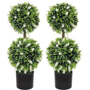HOMCOM Set of 2 Decorative Artificial Plants Ball Trees with Lavender Flowers in Pot Fake Plants for Home Indoor Outdoor Decor, 70cm, White HOMCOM Set of 2 Decorative Artificial Plants Ball Trees with Lavender Flowers in Pot Fake Plants for Home Indoor Outdoor Decor, 70cm, White