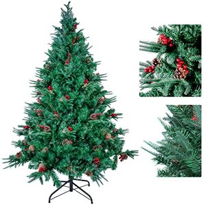 himaly 5FT/1.5M Christmas Tree with Pine Cones and Berries, PVC Artificial Christmas Tree with Metal Stand, Xmas Decoration Christmas Tree for Indoor Outdoor, Green himaly 5FT/1.5M Christmas Tree with Pine Cones and Berries, PVC Artificial Christmas Tree with Metal Stand, Xmas Decoration Christmas Tree for Indoor Outdoor, Green