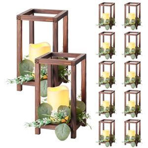 VEVOR 12 Set/36 Pcs Wooden Wedding Lantern Centerpiece, Includes 12 Wooden Lantern Candle Holder 12 Flameless LED Candle 12 Eucalyptus Leaves Wreath for Wedding Table Party Farmhouse Decor, Brown VEVOR 12 Set/36 Pcs Wooden Wedding Lantern Centerpiece, Includes 12 Wooden Lantern Candle Holder 12 Flameless LED Candle 12 Eucalyptus Leaves Wreath for Wedding Table Party Farmhouse Decor, Brown
