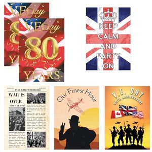 STAR CUTOUTS RD080 VE Day 80 Year Celebration Posters – Mixed 6 Pack Cardboard Cut Out Height 44cm Ideal for British Theme, Parties, National Celebrations & VE Day Decorations STAR CUTOUTS RD080 VE Day 80 Year Celebration Posters – Mixed 6 Pack Cardboard Cut Out Height 44cm Ideal for British Theme, Parties, National Celebrations & VE Day Decorations