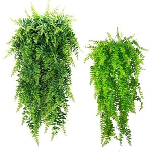 GBESTWOOW Boston Ferns Artificial Persian Rattan Fake Hanging Plant Faux Greenary Vine Outdoor UV Resistant Plastic Plants for Wall, Wedding Party Decor-2 pcs GBESTWOOW Boston Ferns Artificial Persian Rattan Fake Hanging Plant Faux Greenary Vine Outdoor UV Resistant Plastic Plants for Wall, Wedding Party Decor-2 pcs