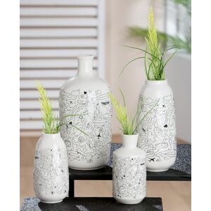 AlexandreHouse Pack of 4 Vase, Single-Line Design, Porcelain, White, PU 4, 2 assorted, H. 15 cm, D. 8 cm AlexandreHouse Pack of 4 Vase, Single-Line Design, Porcelain, White, PU 4, 2 assorted, H. 15 cm, D. 8 cm