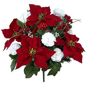 Admired By Nature 18 Stems Artificial Poinsettia Bouquet Fake Christmas Flower, Faux Velvet Poinsettia Carnation Christmas Bush For Home Decor, Holiday Bush, Indoor Floral, Cemetery Flowers, White/Red Admired By Nature 18 Stems Artificial Poinsettia Bouquet Fake Christmas Flower, Faux Velvet Poinsettia Carnation Christmas Bush For Home Decor, Holiday Bush, Indoor Floral, Cemetery Flowers, White/Red