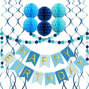 ALLFUN Blue Birthday Decorations with Happy Birthday Banner, Paper Honeycomb Balls, Circle Garland and Hanging Swirl Decorations, Birthday Party Decorations ALLFUN Blue Birthday Decorations with Happy Birthday Banner, Paper Honeycomb Balls, Circle Garland and Hanging Swirl Decorations, Birthday Party Decorations