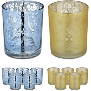 Relaxdays Tealight Holders, Set of 12, Patterned, Votive Candle Glasses, H x Diam.: 8.5 x 7 cm, Decor, Gold/Silver Relaxdays Tealight Holders, Set of 12, Patterned, Votive Candle Glasses, H x Diam.: 8.5 x 7 cm, Decor, Gold/Silver