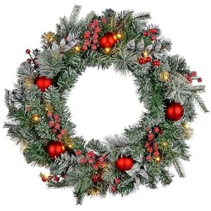 WeRChristmas Pre-Lit Decorated Frosted Wreath, 60 cm WeRChristmas Pre-Lit Decorated Frosted Wreath, 60 cm