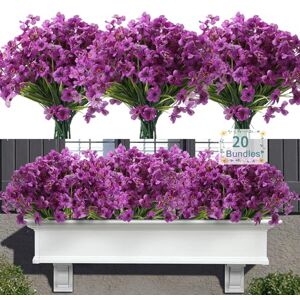 Satefello 20 Bundles Outdoor Artificial Flowers, UV Resistant Fake Flowers with Plastic Plants, Faux Silk Flowers for Outside Window Box Front Porch Hanging Planter Decor-Purple Satefello 20 Bundles Outdoor Artificial Flowers, UV Resistant Fake Flowers with Plastic Plants, Faux Silk Flowers for Outside Window Box Front Porch Hanging Planter Decor-Purple