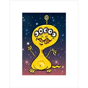 Wee Blue Coo Nursery Funny Monster Alien Six Eyes Teeth Yellow Kids Art Wall Art Print Wee Blue Coo Nursery Funny Monster Alien Six Eyes Teeth Yellow Kids Art Wall Art Print
