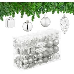 Relaxdays Christmas Baubles Set of 72, Glittering, Matt & Shiny Tree Decorations, Boots, Heart & Cones, Plastic, Silver Relaxdays Christmas Baubles Set of 72, Glittering, Matt & Shiny Tree Decorations, Boots, Heart & Cones, Plastic, Silver