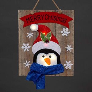 SHATCHI LED Light-Up Wooden Penguin Snowflakes Wall Hanging Battery Operated 30x36cm Merry Christmas Decoration SHATCHI LED Light-Up Wooden Penguin Snowflakes Wall Hanging Battery Operated 30x36cm Merry Christmas Decoration