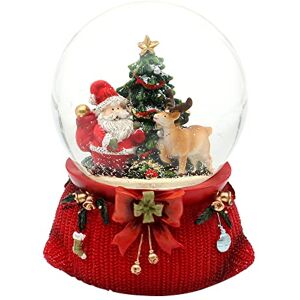 Dekohelden24 Large Snow Globe, Santa Claus with Deer and Christmas Tree, with Sound, on Elaborately Decorated Base, Dimensions (L x W x H): 10 x 10 x 14 cm, Ball Diameter 10 cm Dekohelden24 Large Snow Globe, Santa Claus with Deer and Christmas Tree, with Sound, on Elaborately Decorated Base, Dimensions (L x W x H): 10 x 10 x 14 cm, Ball Diameter 10 cm