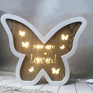 SHATCHI Wooden LED Light Up Table Frame Love Plaque Standing Christmas Office Desktop Decorations – Home/Moon/Star/Heart/Butterfly, White & Brown SHATCHI Wooden LED Light Up Table Frame Love Plaque Standing Christmas Office Desktop Decorations – Home/Moon/Star/Heart/Butterfly, White & Brown