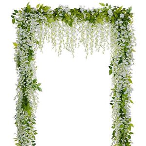 Lvydec Wisteria Artificial Flowers Garland, 4Pcs Total 28.8ft White Artificial Wisteria Vine Silk Hanging Flower for Home Garden Outdoor Ceremony Wedding Arch Floral Decor Lvydec Wisteria Artificial Flowers Garland, 4Pcs Total 28.8ft White Artificial Wisteria Vine Silk Hanging Flower for Home Garden Outdoor Ceremony Wedding Arch Floral Decor