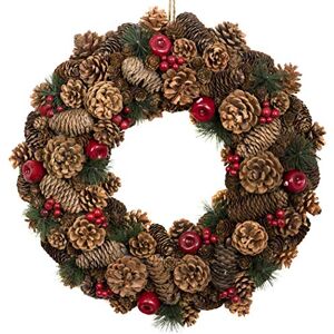 GreenBrokers Christmas Hanging Wreath 48cm Festive Pine Cone Display with Red Berries GreenBrokers Christmas Hanging Wreath 48cm Festive Pine Cone Display with Red Berries