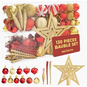 Festive Fix 130-Piece Christmas Tree Decorations Set – Red & Gold Baubles, Snowflakes & Tree Topper – Shatterproof Ornaments for Xmas Décor, Glitter & Matte Finishes, Luxury Holiday Bauble Set Festive Fix 130-Piece Christmas Tree Decorations Set – Red & Gold Baubles, Snowflakes & Tree Topper – Shatterproof Ornaments for Xmas Décor, Glitter & Matte Finishes, Luxury Holiday Bauble Set