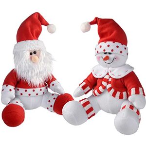 WeRChristmas Sitting Santa and Snowman Christmas Decoration, 28 cm Red/White, Set of 2 WeRChristmas Sitting Santa and Snowman Christmas Decoration, 28 cm Red/White, Set of 2