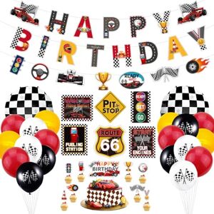 XJLANTTE Race Car Birthday Party Decorations Racing Birthday Banner, Checkered Flag Balloons, Traffic Signs Cutouts and Cake Topper for Kid Boys Let's Go Racing Themed Party Supplies(Set 01) XJLANTTE Race Car Birthday Party Decorations Racing Birthday Banner, Checkered Flag Balloons, Traffic Signs Cutouts and Cake Topper for Kid Boys Let's Go Racing Themed Party Supplies(Set 01)