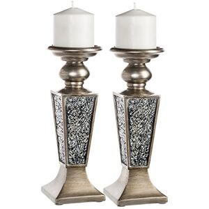 Creative Labs Schonwerk Pillar Candle Holder Set of 2- Crackled Mosaic Design- Functional Table Decorations- Centerpieces for Dining/Living Room- Best Wedding (Silver) Creative Labs Schonwerk Pillar Candle Holder Set of 2- Crackled Mosaic Design- Functional Table Decorations- Centerpieces for Dining/Living Room- Best Wedding (Silver)
