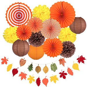 Whaline Fall Party Decorations, Orange Hanging Paper Fans Autumn Paper Pompoms Paper Lanterns Maple Leaves Bunting Garlands for Thanksgiving Celebration, Birthday Decor (16 Pcs) Whaline Fall Party Decorations, Orange Hanging Paper Fans Autumn Paper Pompoms Paper Lanterns Maple Leaves Bunting Garlands for Thanksgiving Celebration, Birthday Decor (16 Pcs)