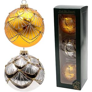 Dekohelden24 Lauschaer KGL10852 Christmas Tree Decorations Set of 3 Glass Baubles in Gold and Anthracite Hand-Blown and Hand-Decorated with Gold Crowns Diameter Approx. 8 cm Dekohelden24 Lauschaer KGL10852 Christmas Tree Decorations Set of 3 Glass Baubles in Gold and Anthracite Hand-Blown and Hand-Decorated with Gold Crowns Diameter Approx. 8 cm
