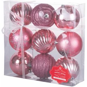 GALILEO Set of 9 Assorted Pink Christmas Baubles Shiny Decorated and Glitter Diameter 10 cm Santa's House GALILEO Set of 9 Assorted Pink Christmas Baubles Shiny Decorated and Glitter Diameter 10 cm Santa's House