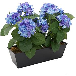 GreenBrokers Artificial Blue Hydrangea Flower Bush in Black Tin Window Box (45cm) with Nine Flower Clusters for Home or Outdoor Living GreenBrokers Artificial Blue Hydrangea Flower Bush in Black Tin Window Box (45cm) with Nine Flower Clusters for Home or Outdoor Living