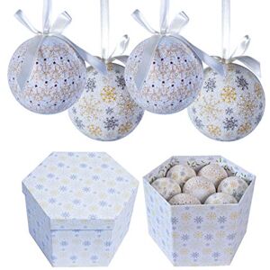 The Christmas Workshop Set of 14 Christmas Baubles/Various Festive Designs/Gift Boxed Christmas Tree Decorations / 7.5cm Diameter Baubles (White & Gold Snowflake and Icicles) The Christmas Workshop Set of 14 Christmas Baubles/Various Festive Designs/Gift Boxed Christmas Tree Decorations / 7.5cm Diameter Baubles (White & Gold Snowflake and Icicles)