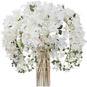 JARELING 6pcs Artificial Silk Hydrangea Flowers Long Stems Fake Flowers for Tall Vase Wedding Vine Hanging Garlands Flower for Home Office Arch Party Decoration(White) JARELING 6pcs Artificial Silk Hydrangea Flowers Long Stems Fake Flowers for Tall Vase Wedding Vine Hanging Garlands Flower for Home Office Arch Party Decoration(White)