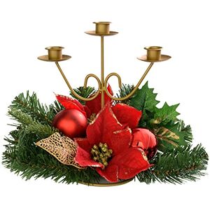 WeRChristmas Decorated Triple Tape Candle Holder Table, 22 cm Red/Gold WeRChristmas Decorated Triple Tape Candle Holder Table, 22 cm Red/Gold