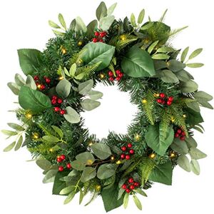 WeRChristmas Pre-Lit Eucalyptus and Berry Decorated Wreath with LED Lights, Green, 60 cm WeRChristmas Pre-Lit Eucalyptus and Berry Decorated Wreath with LED Lights, Green, 60 cm