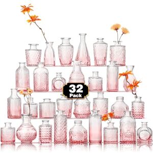 Arme Bud Vase Set of 30, Pink Vases in Bulk Bud Vase for Flower Small Glass Vases for Wedding Centerpieces, Vintage Cute Mini Flower Vases, Home Table Flower Decor Arme Bud Vase Set of 30, Pink Vases in Bulk Bud Vase for Flower Small Glass Vases for Wedding Centerpieces, Vintage Cute Mini Flower Vases, Home Table Flower Decor