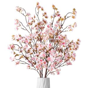 Ammyoo 4 Pcs Artificial Cherry Blossom Flowers Bulk Silk Faux Flowers Real Touch Bouquet for Christmas Halloween Home Wedding Decoration(Light Pink) Ammyoo 4 Pcs Artificial Cherry Blossom Flowers Bulk Silk Faux Flowers Real Touch Bouquet for Christmas Halloween Home Wedding Decoration(Light Pink)