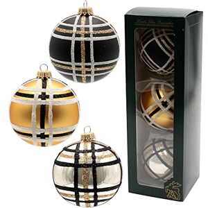 Dekohelden24 Lauschaer KGL10833 Christmas Tree Decorations Set of 3 Glass Baubles in Gold, Black and Ivory, Mouth-Blown and Hand-Decorated with Gold Crowns, Diameter Approx. 8 cm Dekohelden24 Lauschaer KGL10833 Christmas Tree Decorations Set of 3 Glass Baubles in Gold, Black and Ivory, Mouth-Blown and Hand-Decorated with Gold Crowns, Diameter Approx. 8 cm