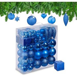 Relaxdays Christmas Bauble Set of 110, Glittery, Matt & Shiny Ornaments, Plastic Xmas Tree Balls, HxD: 9 x 8 cm, Blue Relaxdays Christmas Bauble Set of 110, Glittery, Matt & Shiny Ornaments, Plastic Xmas Tree Balls, HxD: 9 x 8 cm, Blue