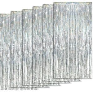 KOOSREEL 6 Metallic Tinsel Silver (1 x 2 m), Glitter Foil New Year, Wedding Party, Birthday Decoration, Aluminium Fringe Curtains, 6pcs KOOSREEL 6 Metallic Tinsel Silver (1 x 2 m), Glitter Foil New Year, Wedding Party, Birthday Decoration, Aluminium Fringe Curtains, 6pcs