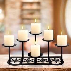 Beyoogeem Fireplace Candelabra Candle Holder Matte Black Metal Candleholder with 6 Candle Stands Mantle Decor for Flameless or Wax Pillar Candle Floor Table Centrepiece Christmas Wedding Party Decoration Beyoogeem Fireplace Candelabra Candle Holder Matte Black Metal Candleholder with 6 Candle Stands Mantle Decor for Flameless or Wax Pillar Candle Floor Table Centrepiece Christmas Wedding Party Decoration