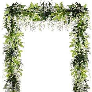 SzJias 5 Pcs (Total 32.8Ft) Artificial Wisteria Garland Wisteria Vine Rattan Fake Wisteria Vine Flower Garland for Wedding Garden Outdoor Decor (White) SzJias 5 Pcs (Total 32.8Ft) Artificial Wisteria Garland Wisteria Vine Rattan Fake Wisteria Vine Flower Garland for Wedding Garden Outdoor Decor (White)