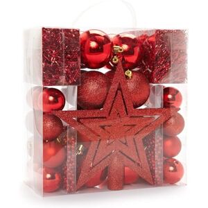HEITMANN DECO Christmas Tree Decoration, Red, 45 Pieces, set including tree topper, balls, pearl chains and garlands plastic HEITMANN DECO Christmas Tree Decoration, Red, 45 Pieces, set including tree topper, balls, pearl chains and garlands plastic