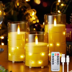 EXTSUD Pack of 3 LED Candles with Fairy Lights and Timer, Rechargeable LED Candles with Remote Control, Flameless LED Acrylic Candles for Home Decoration, Christmas, Birthday, Party EXTSUD Pack of 3 LED Candles with Fairy Lights and Timer, Rechargeable LED Candles with Remote Control, Flameless LED Acrylic Candles for Home Decoration, Christmas, Birthday, Party