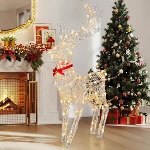YITAHOME Christmas Reindeer, Light Up Deer Decoration with 120 RGB LEDs & Remote, 89 Modes, Pre-Lit Standing Reindeer with Detachable Antlers & Neck Section for Home, Yard & Garden (62 x 19 x 118 cm) YITAHOME Christmas Reindeer, Light Up Deer Decoration with 120 RGB LEDs & Remote, 89 Modes, Pre-Lit Standing Reindeer with Detachable Antlers & Neck Section for Home, Yard & Garden (62 x 19 x 118 cm)