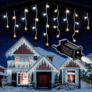 SHATCHI 240LEDs Waterfall Icicle Christmas Lights 5m Multifunction 8 Light Modes, Timer Clear Cable Indoor/Outdoor Low Voltage Connectable Waterproof Christmas Decoration, Warm and Cool White SHATCHI 240LEDs Waterfall Icicle Christmas Lights 5m Multifunction 8 Light Modes, Timer Clear Cable Indoor/Outdoor Low Voltage Connectable Waterproof Christmas Decoration, Warm and Cool White