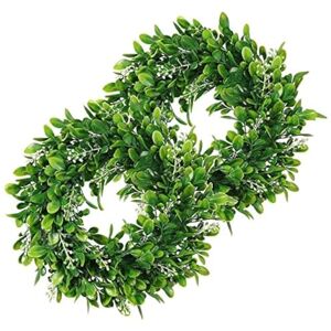 LSKYTOP 2 Pack Artificial Boxwood Wreath Round Green Leaves Door Wall Window Decoration,11Inch/PC LSKYTOP 2 Pack Artificial Boxwood Wreath Round Green Leaves Door Wall Window Decoration,11Inch/PC