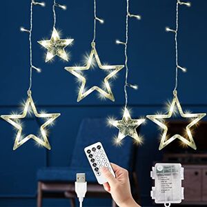 GloBrite Christmas Curtain Lights, 12 Star & 138 LED Lights Christmas Star Light, 8 Modes Decorations Window Lights, USB & Battery Indoor (Warm White) GloBrite Christmas Curtain Lights, 12 Star & 138 LED Lights Christmas Star Light, 8 Modes Decorations Window Lights, USB & Battery Indoor (Warm White)